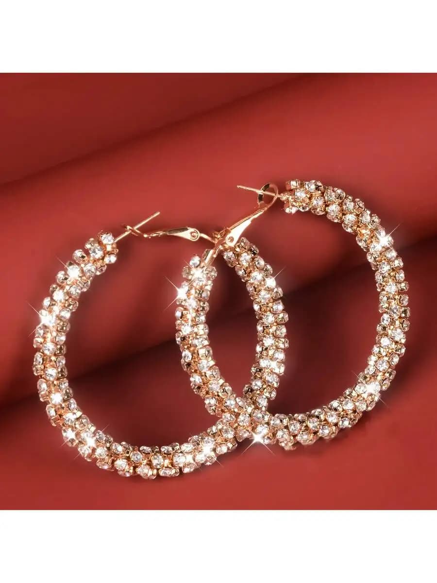 Sparkling Rhinestone C-Shaped Hoop Earrings For Women Party Wedding Accessories