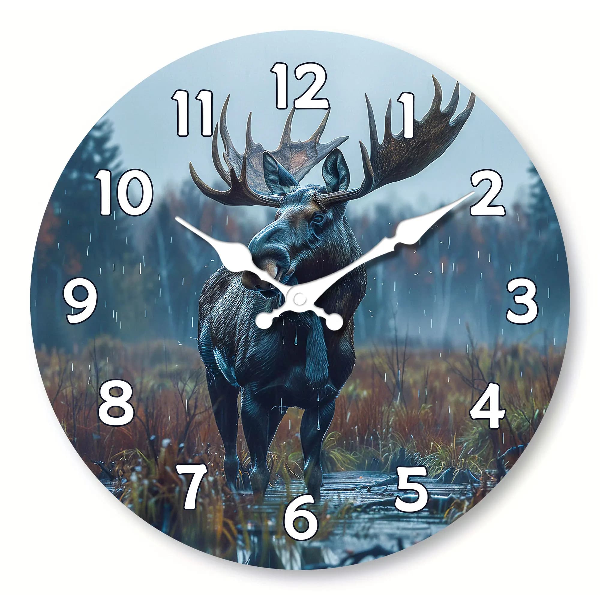 Wooden wall clock with animal elk theme funny: silent, without ticking, suitable for living room, kitchen, bedroom, office decoration
