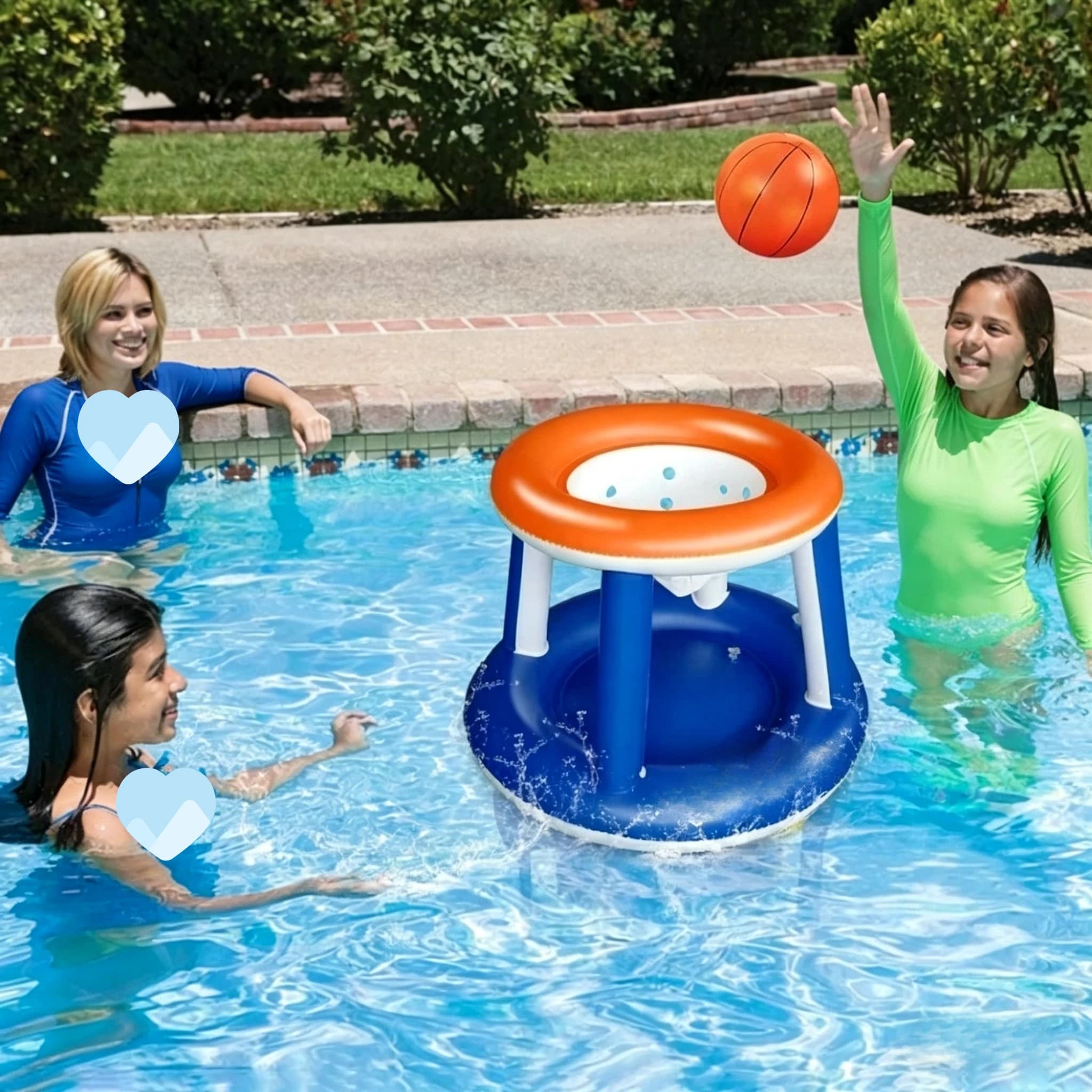 Set Gonfiabile da Piscina per Basket e Pallavolo, Gioco Galleggiante per Divertimento Estivo in Acqua