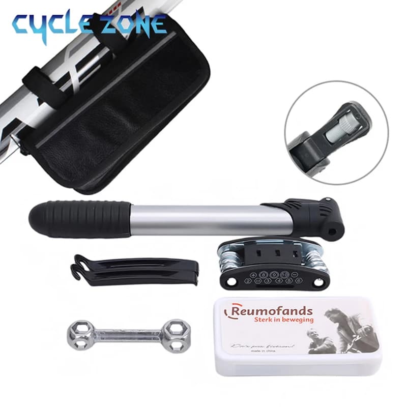 Kit di riparazione bici portatile con pompa e multiutensile 5 in 1 - Kit di riparazione pneumatici per bicicletta all-in-one per carichi pesanti, sostituzione del tubo (compatibile