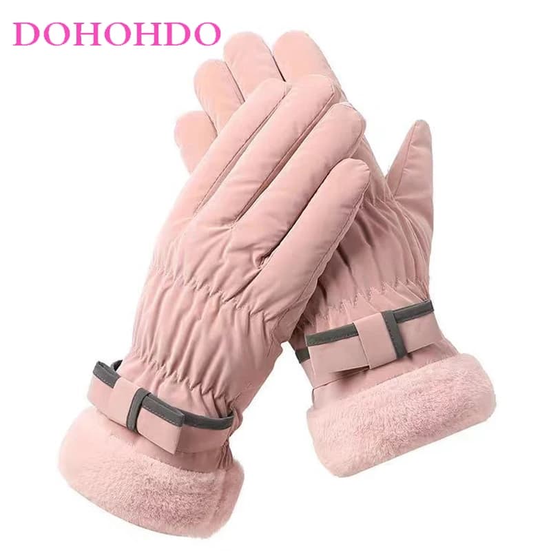 Guanti da sci da donna Guanti neri imbottiti in velluto caldo invernale Guanti da moto alla moda con farfalla per vento da neve caldo freddo all'aperto