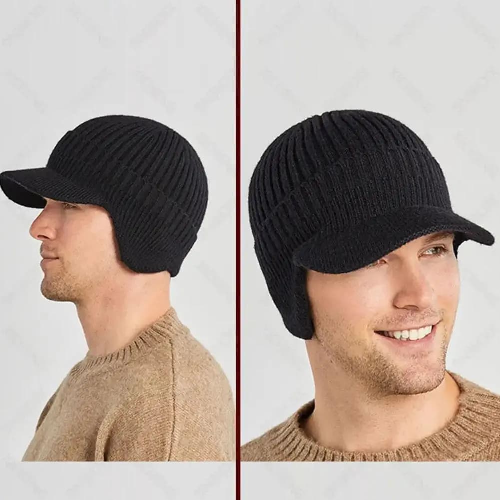 Unisex Warm Winter Hat with Brim Plush Fur Lined Knit Cap Sports Thicken Winter Hats for Men Ear Protection Hat Gifts Winter Hat Women