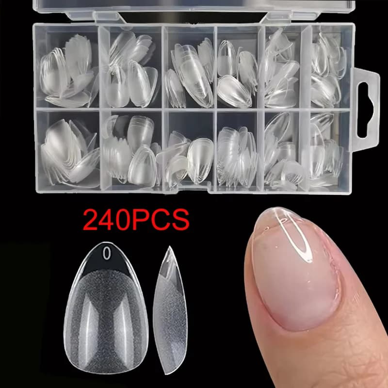240 pieces/scan XXS nail tips almond full cover gel soft extension artificial nails perfect for ultra-cooked nail beds