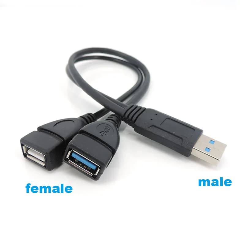 USB 3.0 A 1 Male To 2 Dual USB Female Data Hub Power Adapter Y Splitter USB Charging Power Cable Cord Extension Cables
