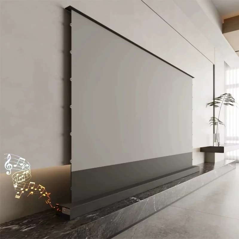 100 '' 120 '' 150 '' 8K ALR ad alto contrasto traforato acustiticamente trasparente schermo per proiettore da pavimento con sollevamento automatico per Home Theater