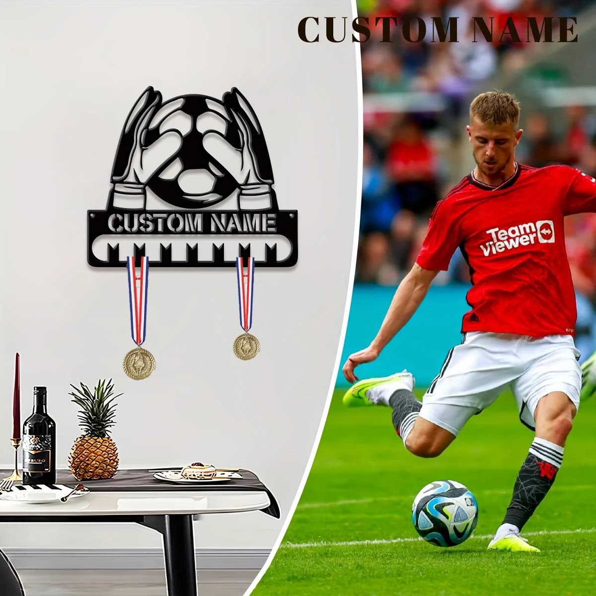 Espositore Personalizzato per Medaglie di Calciatori, Decorazione per Stanza Sportiva, Regalo Ideale di San Valentino per Appassionati di Calcio