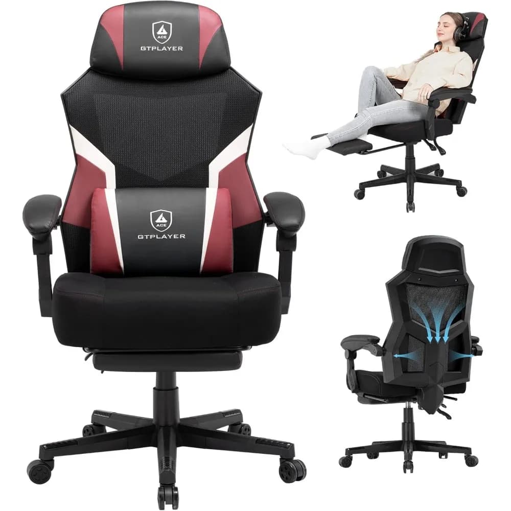 sedia da gioco ergonomica in rete con poggiapiedi, sedia da ufficio reclinabile per la casa, adatta per utenti grandi e alti