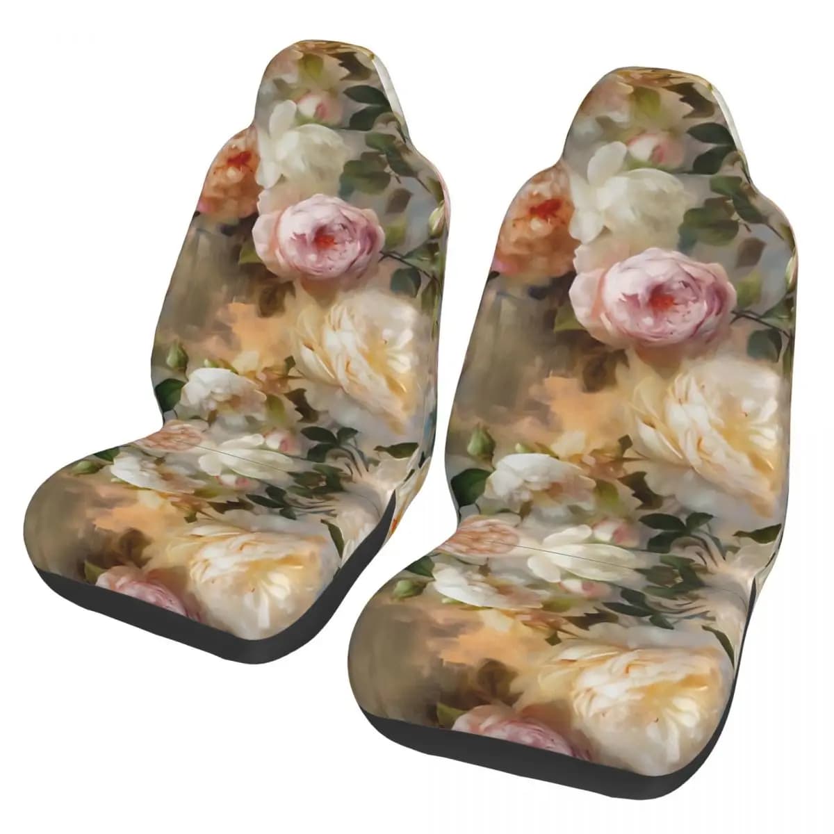 Universal Car Seat Covers with Roses and Peonies, Vintage Design with Rose Flowers, in Polyester, for Interior Cars and Travels