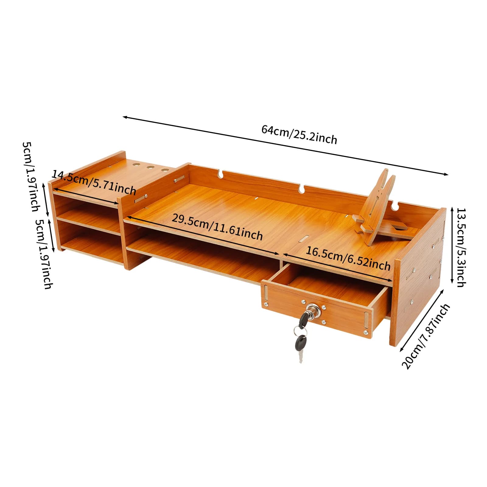 Supporto per Monitor, Rack per Computer con Cassetto Bloccabile, Stand per Monitor 64*20*13.54cm/25.2*7.87*5.33in