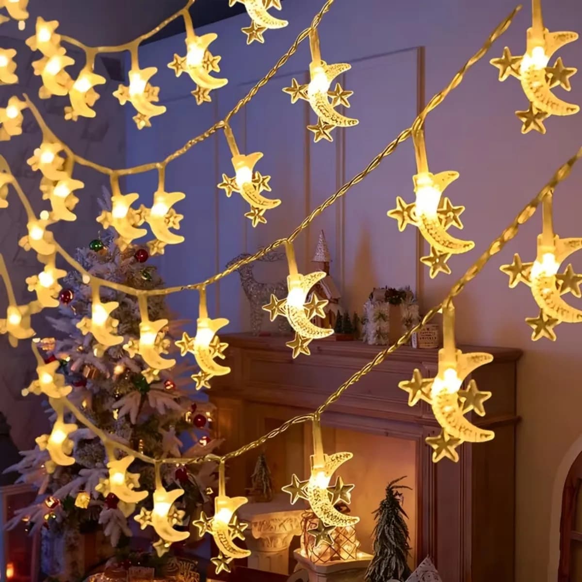 1 Pezzo Luci LED a Forma di Luna e 3 Stelle, Illuminazione Romantica e Sognante a Batteria per Camera da Letto, Soggiorno e Decorazioni Matrimoniali