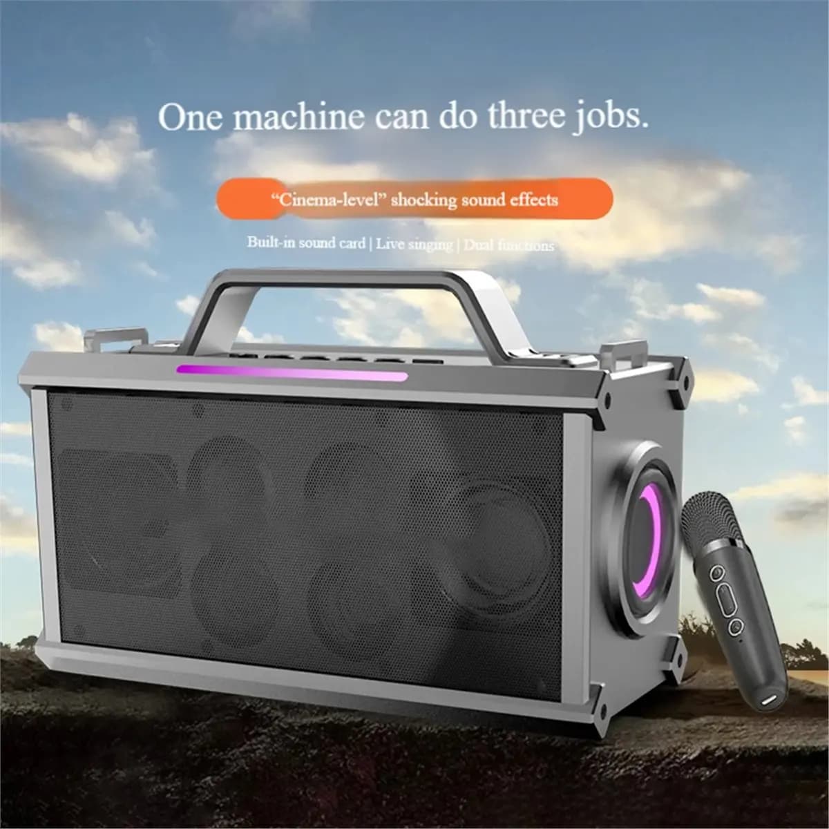 ~CLEARANCE A Wireless Bluetooth Speaker with 2 Microphones Outdoor Portable High-Power Subwoofer with Loud Volume Home Karaoke S