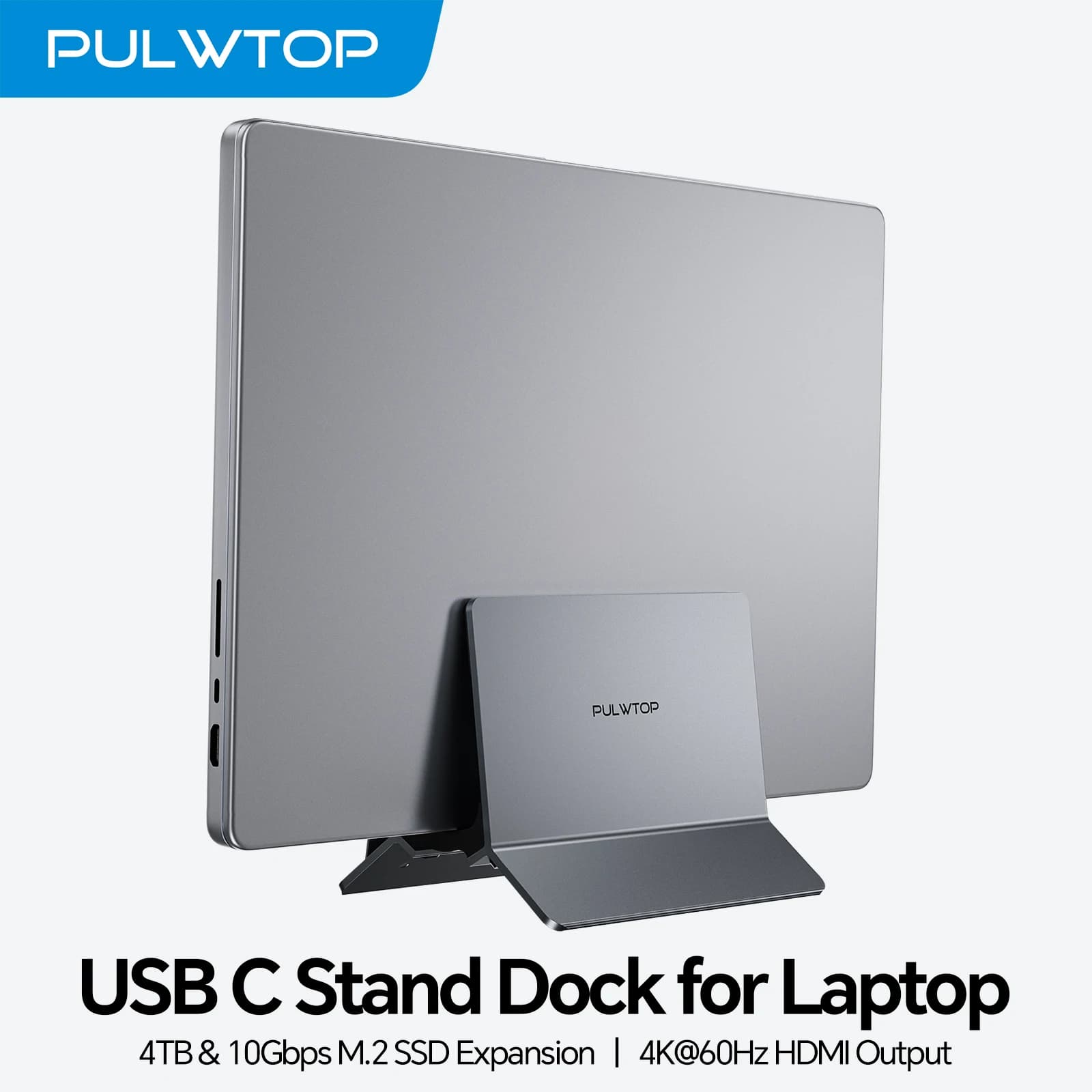 Docking station verticale per laptop PULWTOP con espansione SSD M.2, HD 4K, RJ45, USB-C, 2 USB-A per laptop di tipo C con funzionalità complete