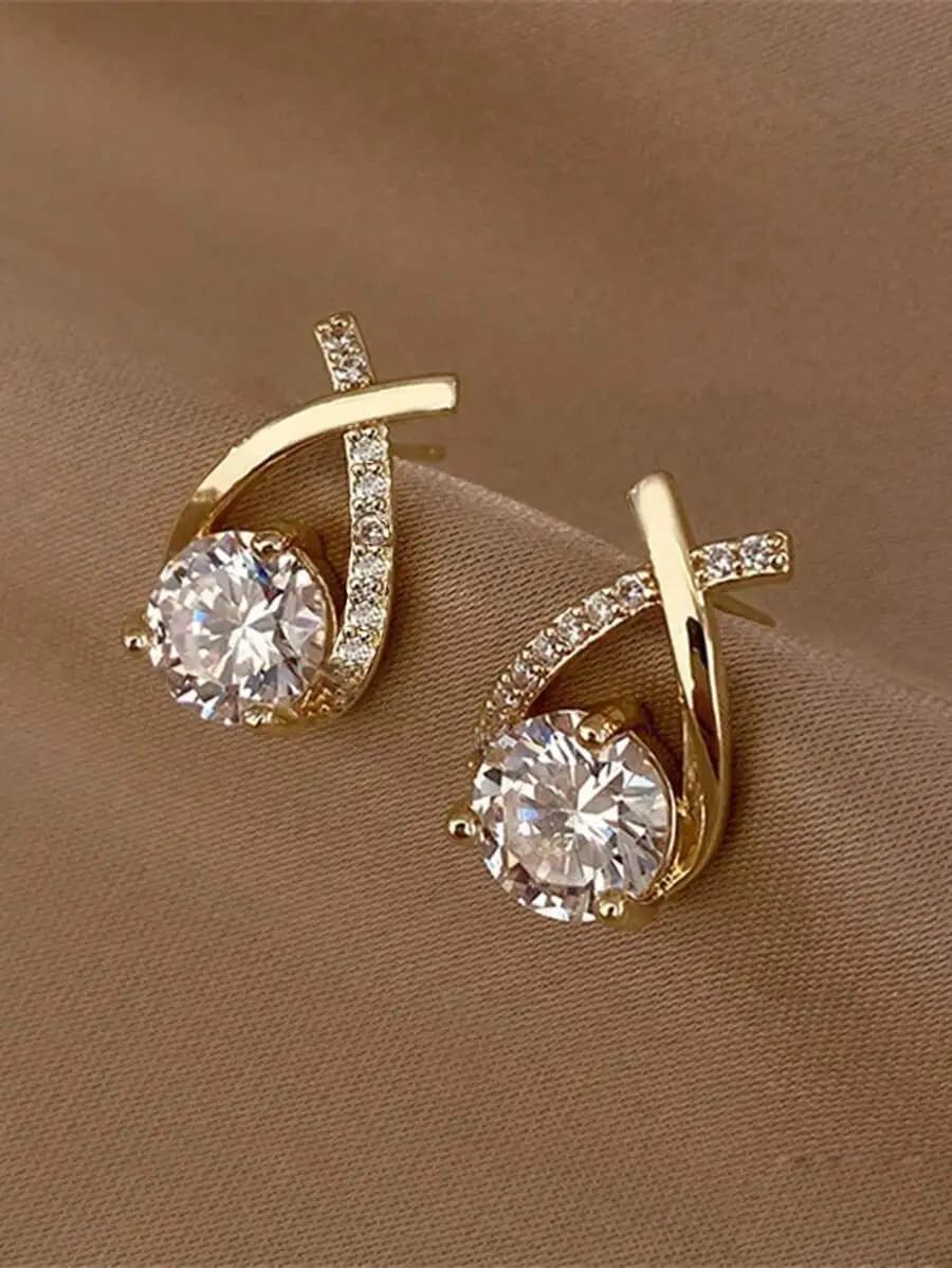 1 pair elegant twist waterdrop cubic zirconia stud earrings for decoration