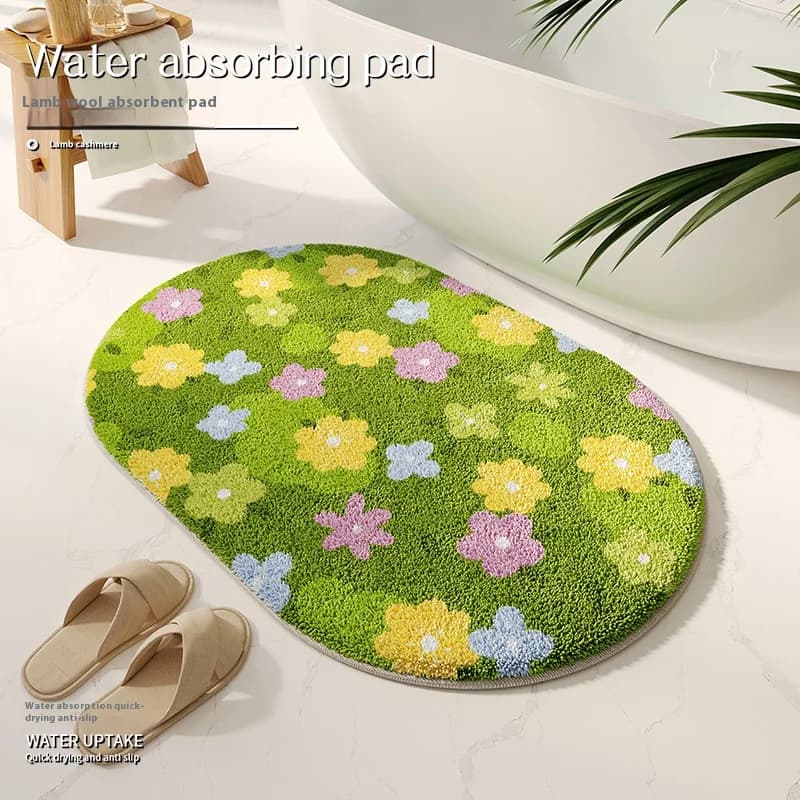 VIKAMA Tappeto estivo in finto cashmere verde, tappetino da bagno assorbente e antiscivolo, tappetino da camera da letto per la decorazione della casa