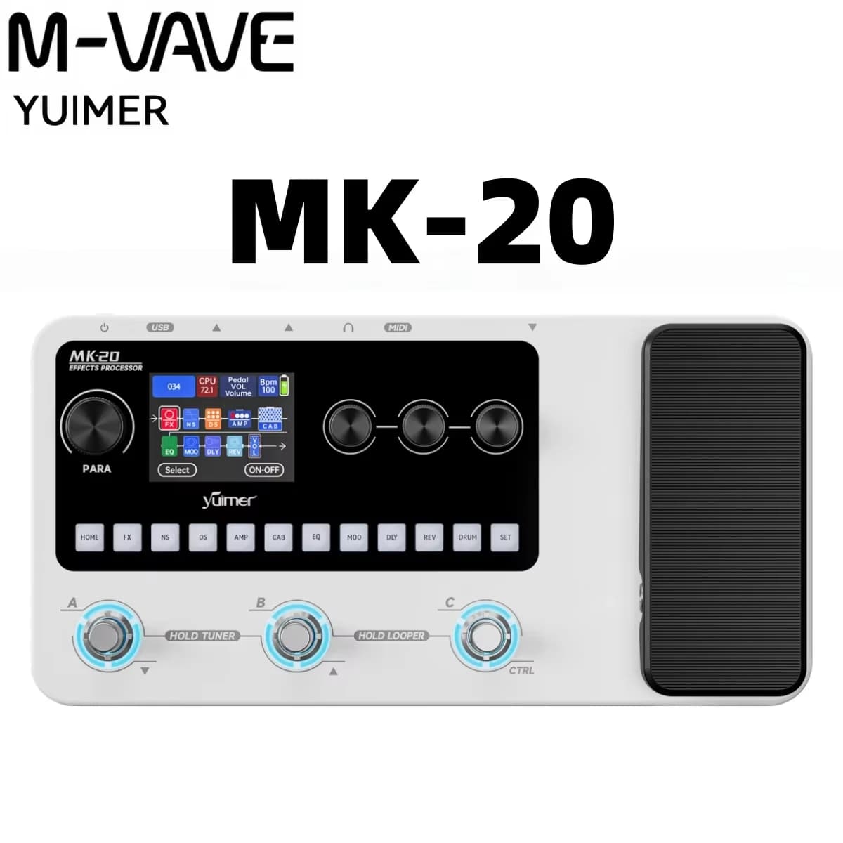 M-VAVE MK-20 Bianco Pedale Effetti Portatile per Chitarra e Basso Interfaccia Audio Bluetooth Modellazione Amplificatore Looper Accordatore