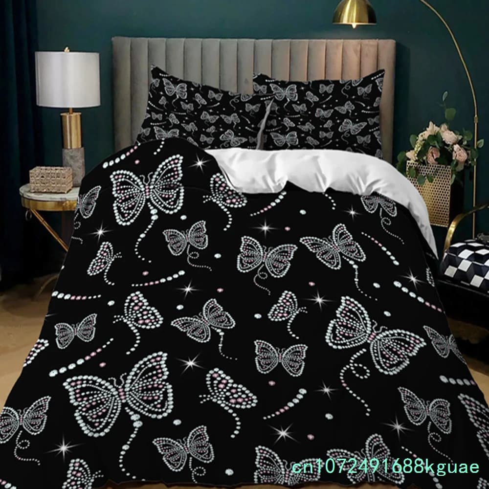 Simple Butterfly Black Duvet Cover Dandelion Print Bedding Set Queen Size For Adults Girls Teen Room Decor Polyester Quilt Cover