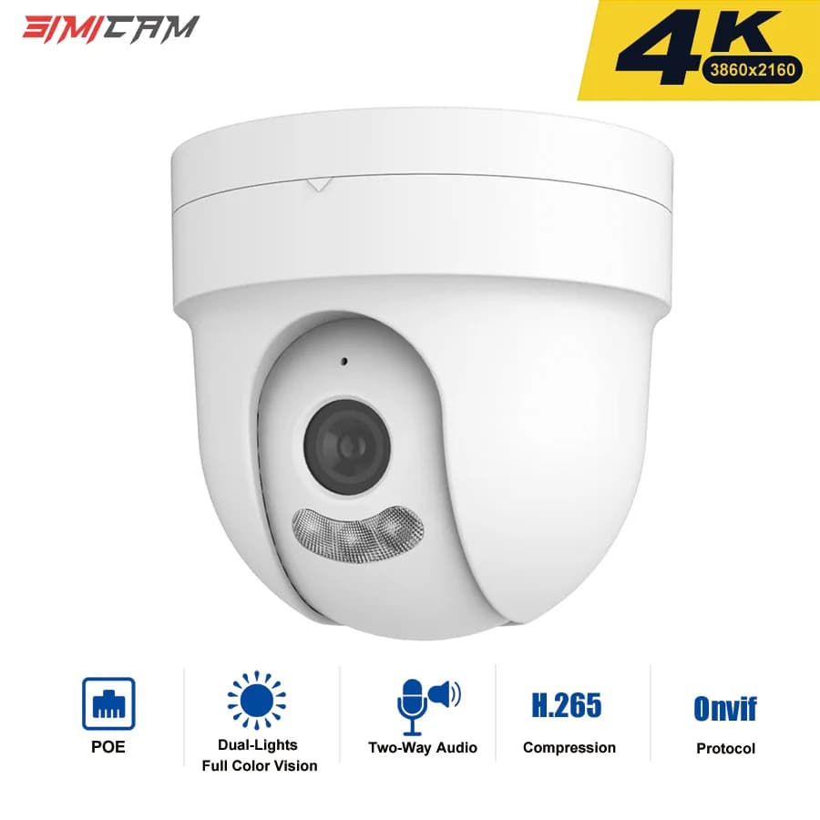 Telecamera IP di Sicurezza CCTV PoE 4K 8MP/5MP/4MP Dome con Audio Bidirezionale, Visione Notturna a Colori, Onvif, H.265, Videocamera di Sorveglianza NVR