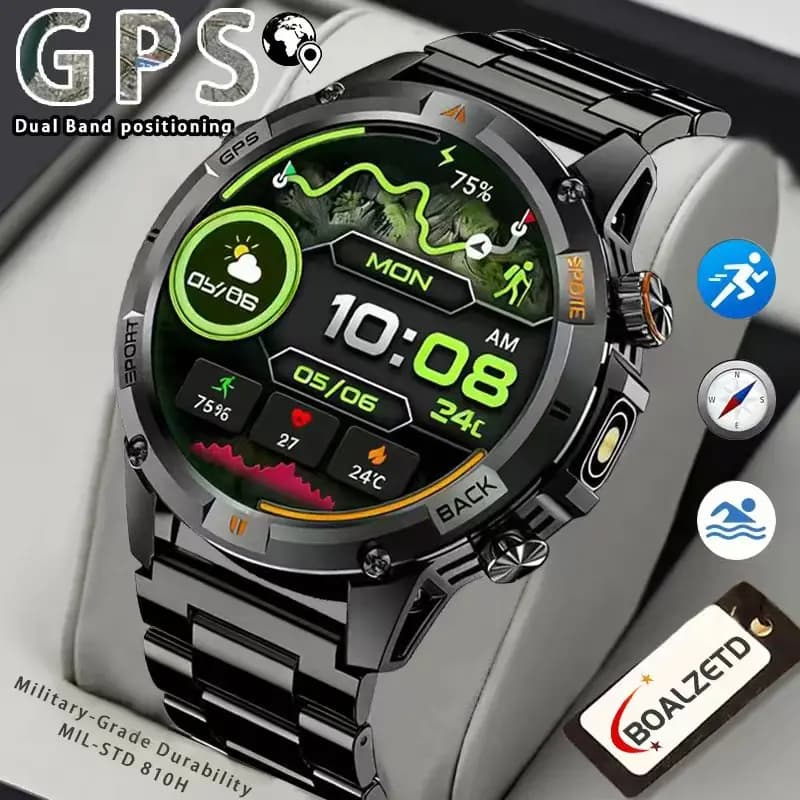 Impermeabile BT Chiamata 580mAh Batteria Built-in Dual-band GPS Bussola Altimetro Sport Smartwatch Uomo Nuovo Militare Durevole SmartWatch