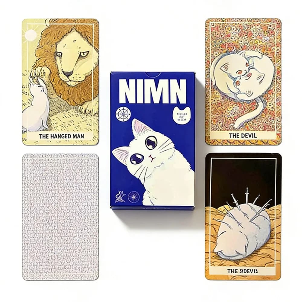 Carte dei Tarocchi NIMN White Cat (10,3x6,0 cm), mazzo di divinazione mistica da 78 carte, formato tascabile portatile, regalo perfetto per feste