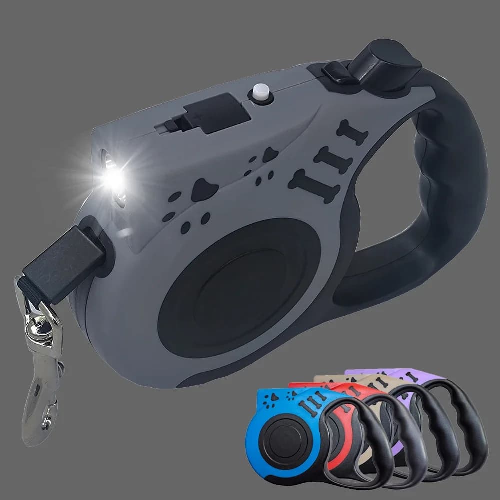 Guinzaglio per cani retrattile automatico con torcia LED incandescente di notte Guinzaglio da passeggio Guinzaglio per cani da esterno in nylon resistente Forniture per animali domestici