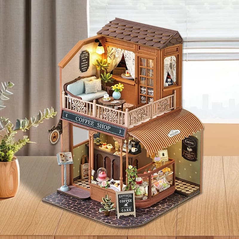 Kit casa delle bambole in miniatura in legno Puzzle 3D Kit modello di edificio assemblato con case delle bambole a luce LED Giocattolo per il regalo di Natale di compleanno