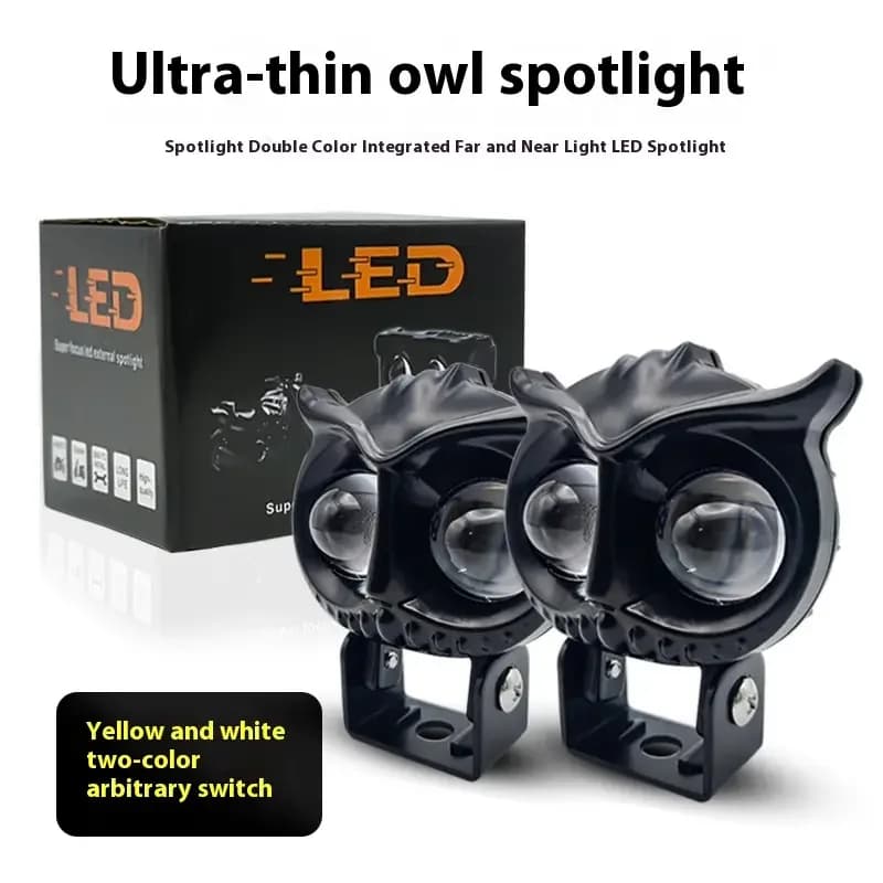 Ultra-thin owl yellow and white two-color small steel cannon motorcycle electric vehicle LED binocular illumination system modif