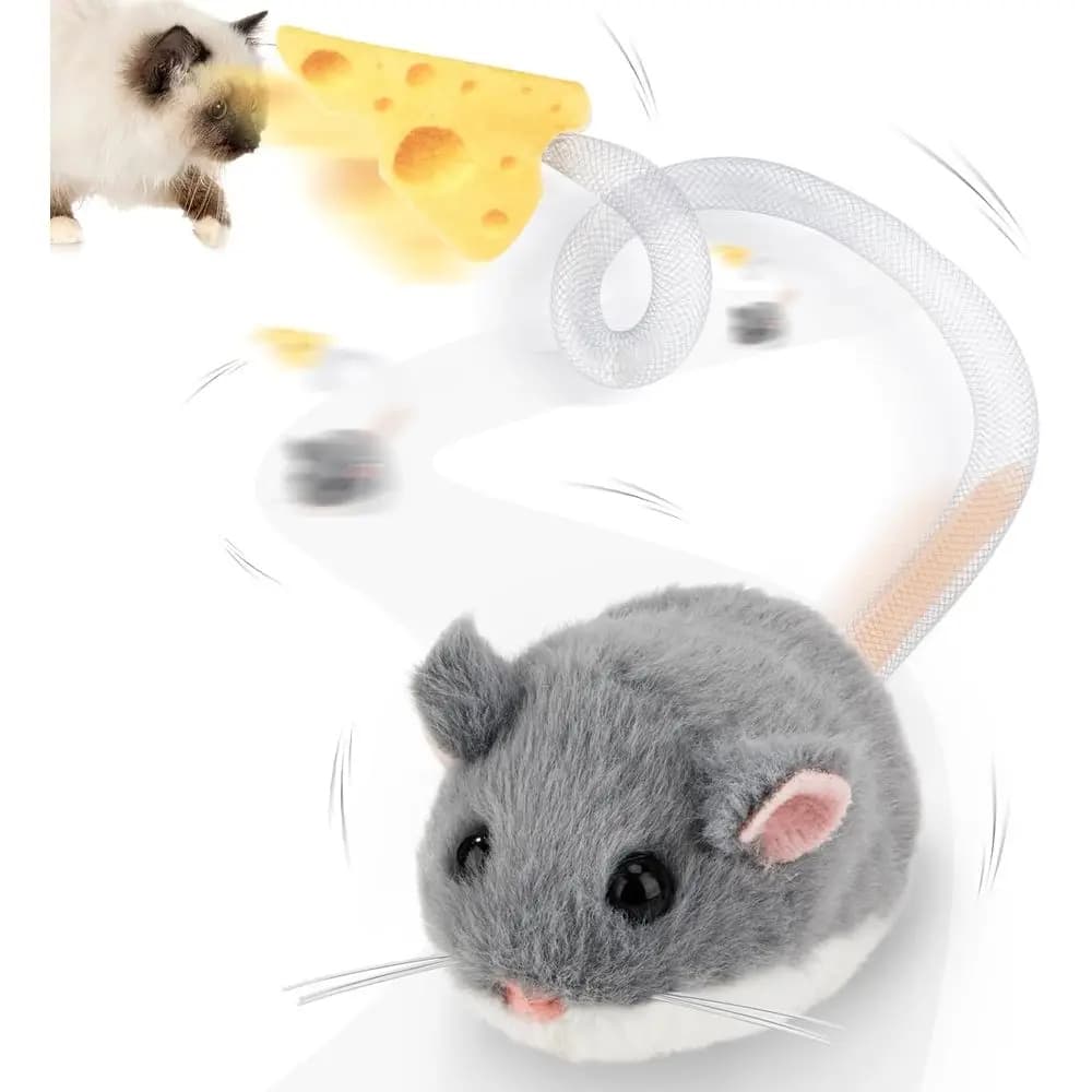 Interactive MigiMouse Cat Toy 360° Rolling & Spin with Mesh Plastic Tail or Indoor Cats Smart Motion Sensor, Realistic Squeak, R