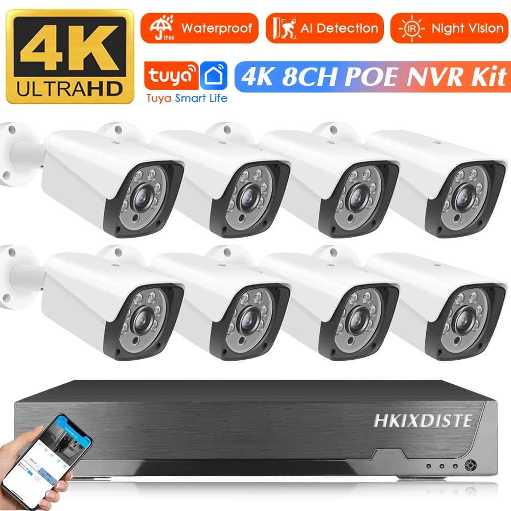Sistema di videosorveglianza POE 8CH 8MP H265 Telecamere CCTV di sicurezza 4K HD Kit NVR Tuya POE esterno Rilevazione movimento Multi utenti P2P