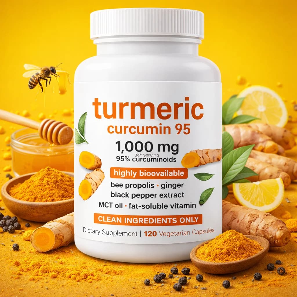 Curcuma with Curcumina 95% 1000mg with Ginger Extract and Black Pepper, 120 Vegetal Capsules, Food Supplement for Articular Comfort