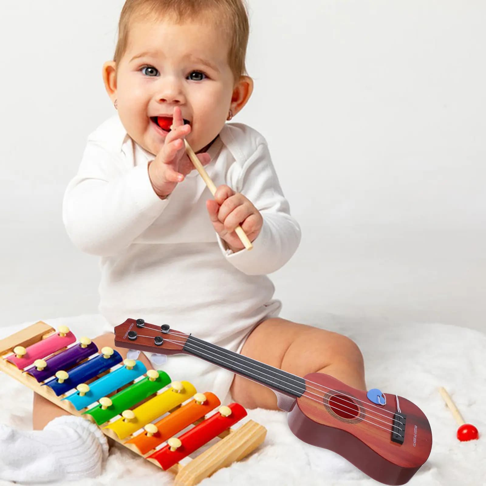 1 pz. Chitarra per bambini, strumento musicale, mini ukulele dal design classico, leggero, per principianti, strumenti musicali per bambini
