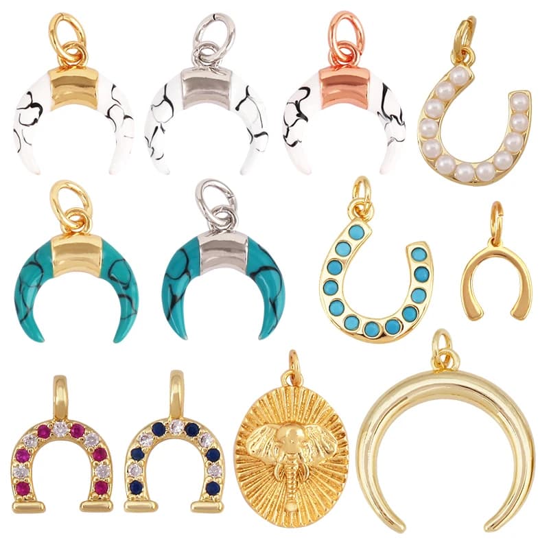 Mini Bull Horn Moon Howlite Charm Pendant,18K Real Gold Plated ,Jewelry Necklace Bracelet Accessories Supplies L10
