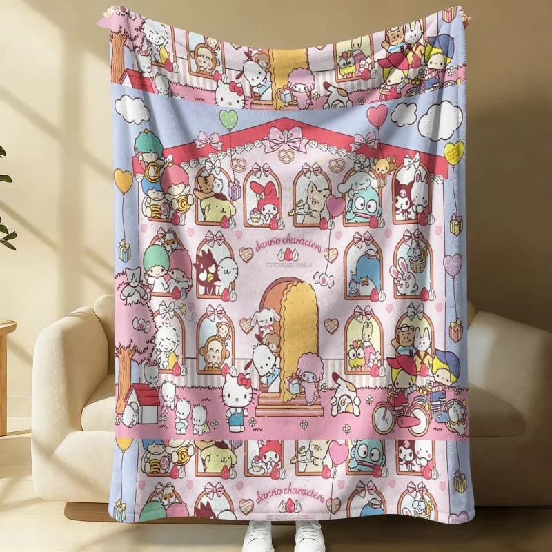 Coperta in Flanella con Personaggi Sanrio, Morbida e Calda, Plaid per Divano e Letto, Coperta Multifunzionale per Viaggi e Campeggio