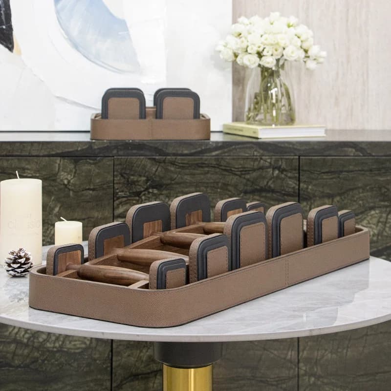 Set di manubri moderni in legno di noce e pelle, di diverse dimensioni, con design elegante per decorazioni domestiche e regali per Bar Mitzvah