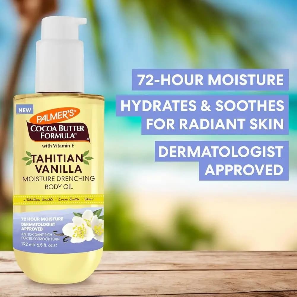 Olio Corpo Palmer's Cocoa Butter Formula con Vitamina E 192ml – Idratazione 72H per una Pelle Liscia come la Seta, Profumo Vaniglia di Tahiti