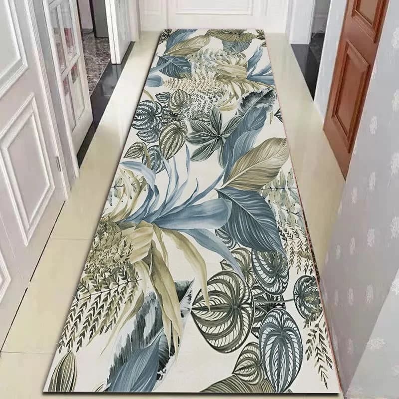 VIKAMA Fresh Tropical Plant Runner Carpet, White Base Monstera Palm Fern Leaves Non Slip Long Floor Rug for Hall Balcony Decor
