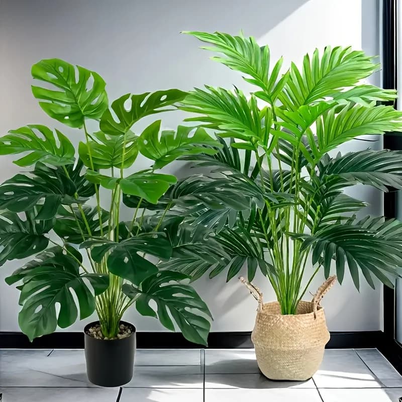 2 pieces green 24 leaves of artificial palm plants and plastic plants Monstera suitable for outdoor decoration of bedroom living room