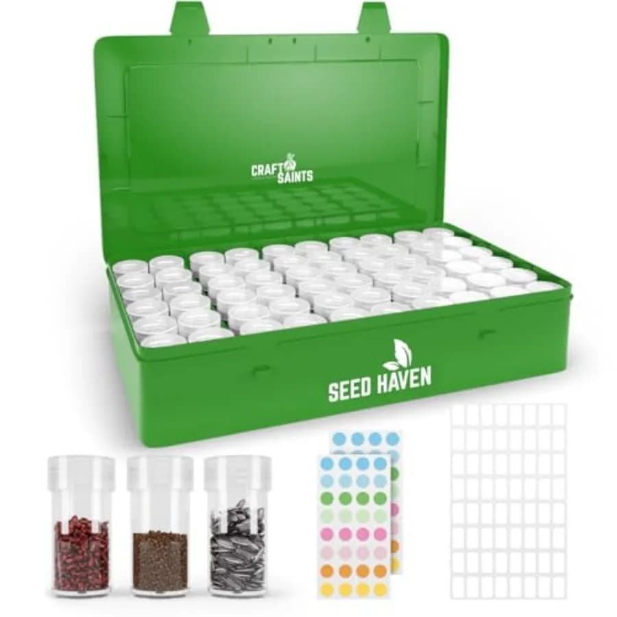 Seed Organizer Storage Box, Opaque Light Proof Seed Bank 60 Transparent Bottles and Labels, Seed Holder Packet Organizer, Seed