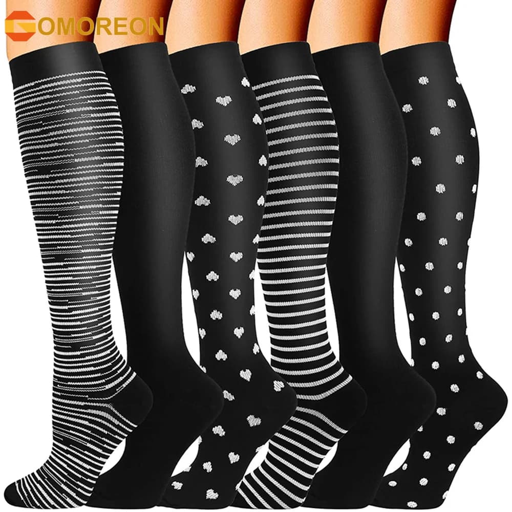 GOMOREON 6Pairs Compression Socks for Men & Women, 15-20mmHg Is Best for Running, Athletic, Medical, Pregnancy, Travel