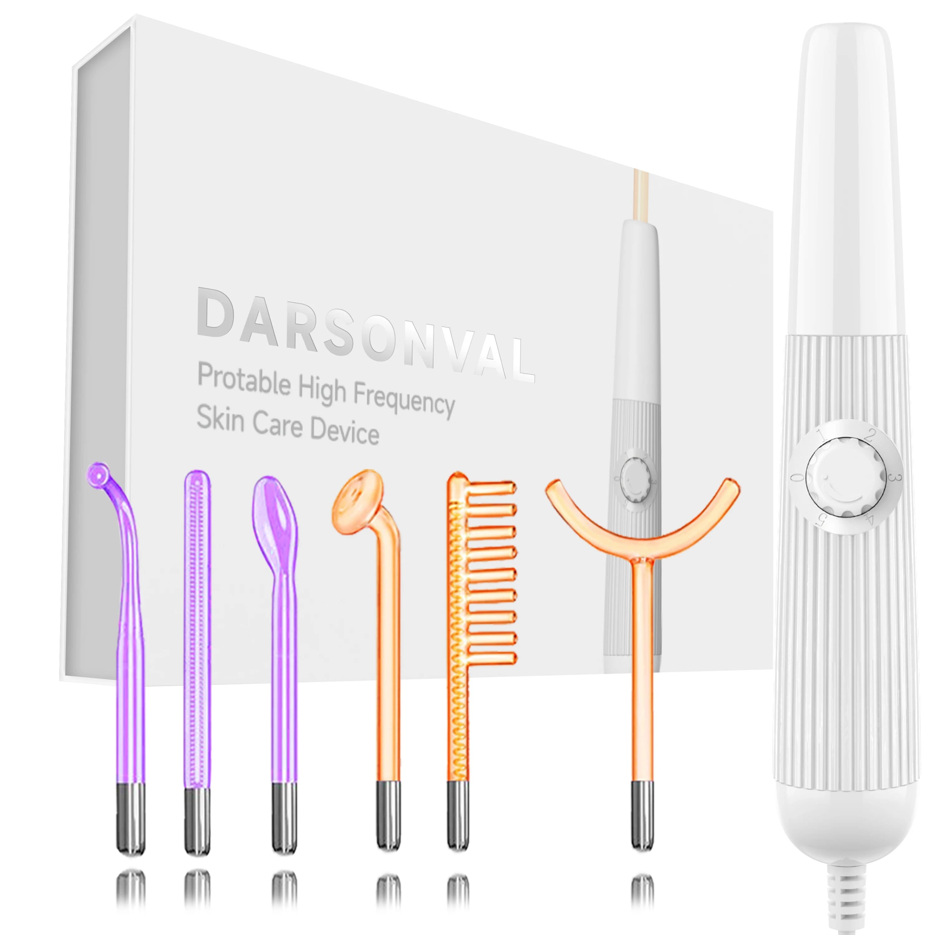 Darsonval Nuova macchina per il viso ad alta frequenza per terapia della pelle con 6 bacchette al neon e argon Rimuovi le rughe Bacchetta per terapia facciale dell'acne