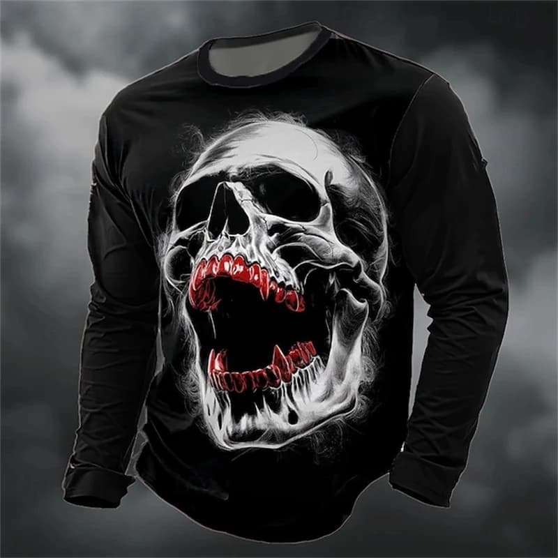 3D Hoodie with Man Skull New Autumn punk sweatshirt Exaggerated T-shirt Long Sleeved Top Crew Neckline Club Streetwear