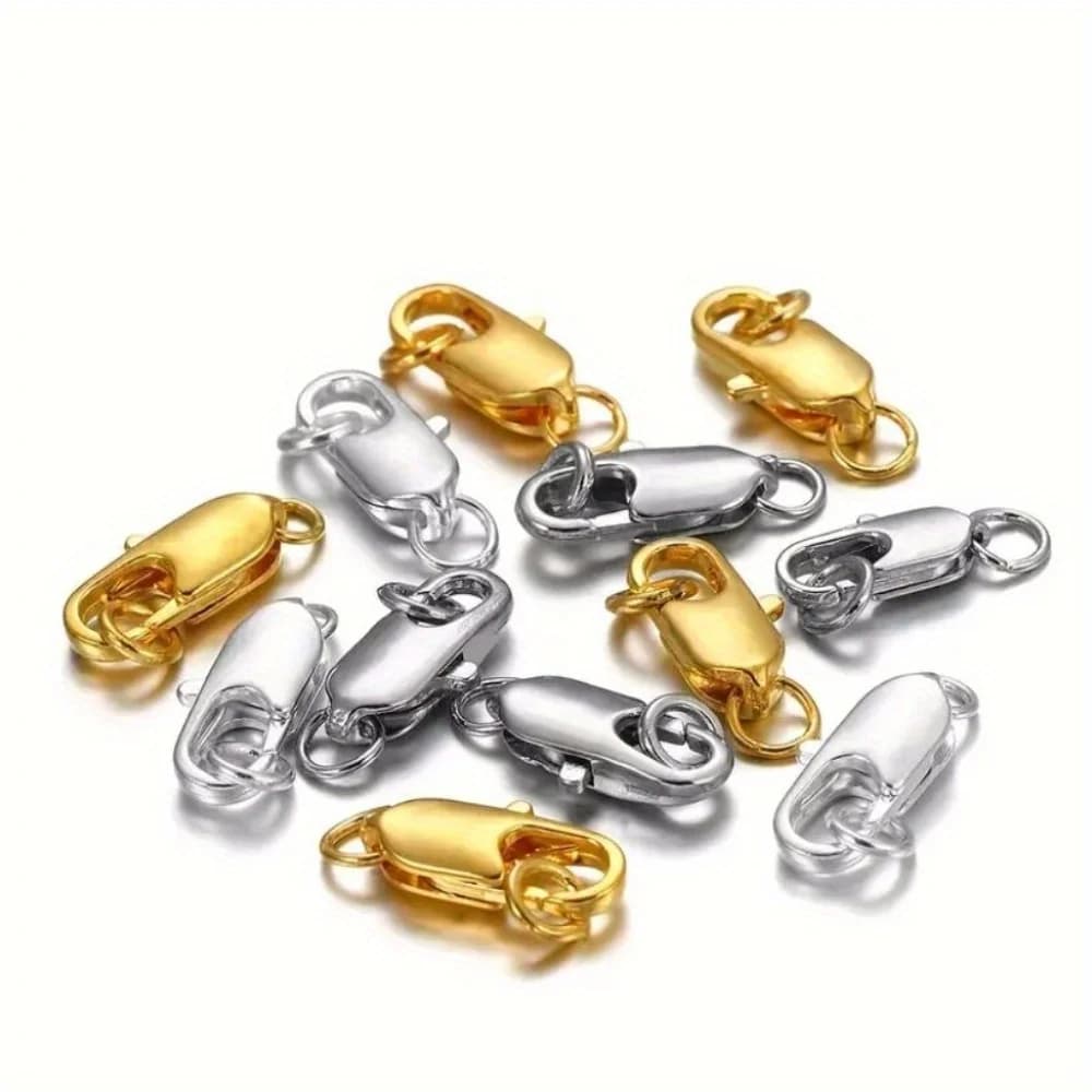 Chiusure a Moschettone Placcate Oro/Argento 18k con Anello di Collegamento, Resistenti per Creazione di Collane, Bracciali o Gioielli Fai-da-Te