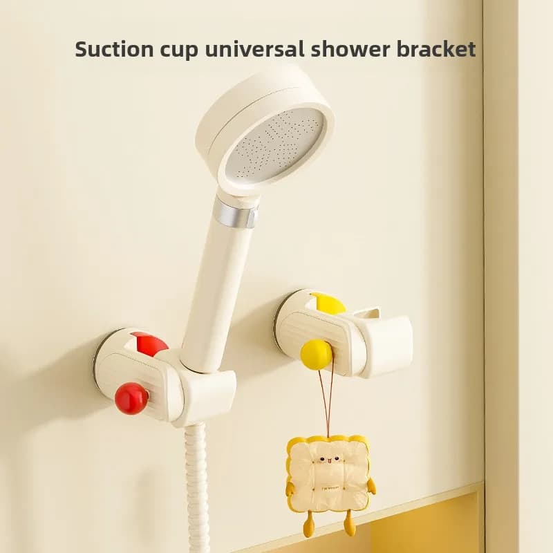 2 in 1 Bathroom Shower Bracket Adjustable Wall Mounted Shower Holder with Suction Cup Rotatable Shower Head Hanger