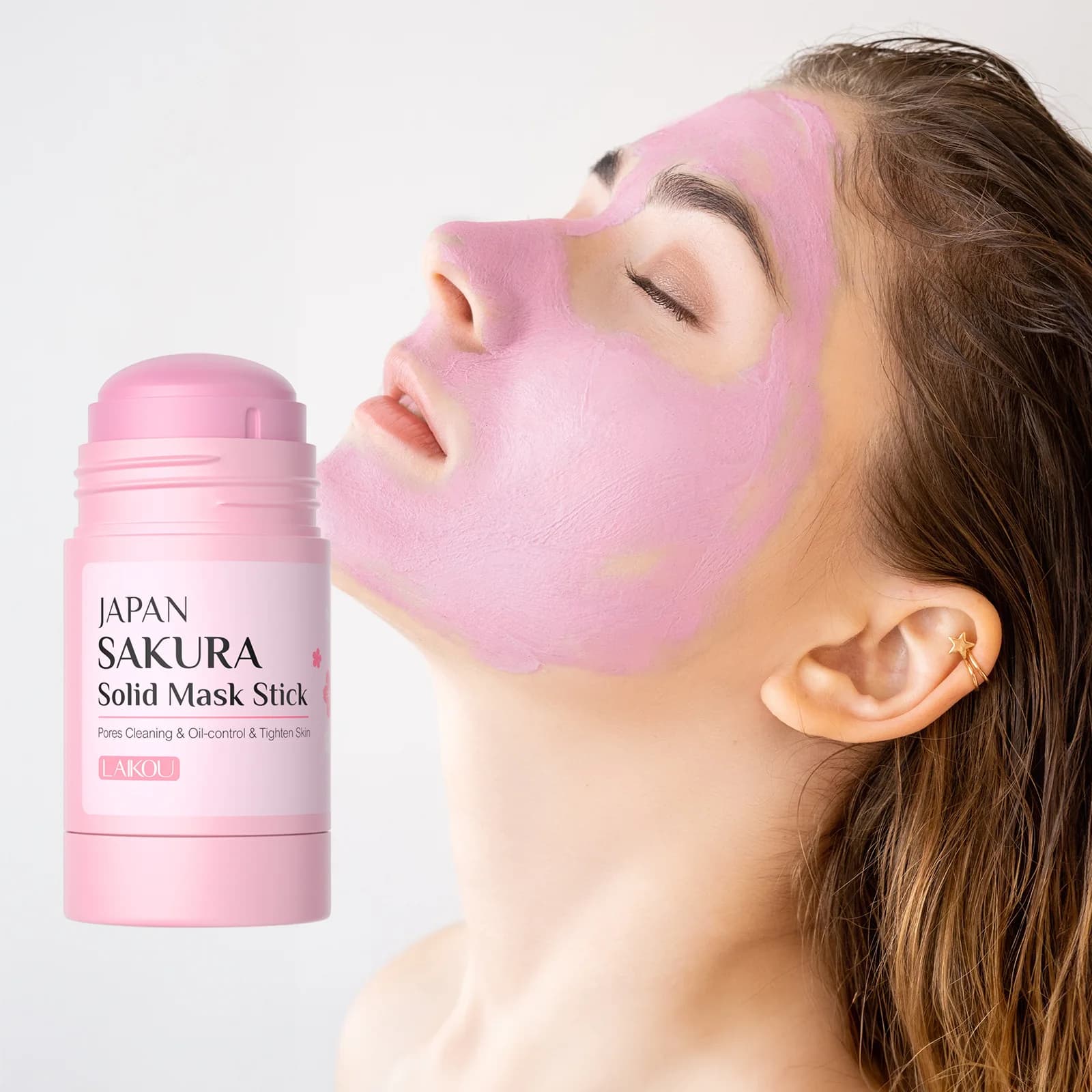 Sakura Solid Maschera per il viso Stick Pulizia profonda Maschera per il viso al tè verde Riduce i pori dei punti neri Controllo del petrolio Maschera di fango idratante 40g