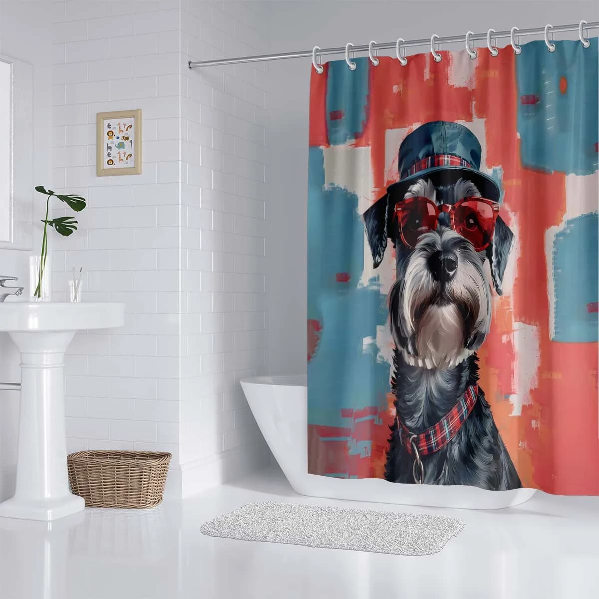 1PC Cartoon Puppy Tenda da doccia impermeabile Tenda da bagno Tenda da appendere Tenda da doccia con 12 ganci