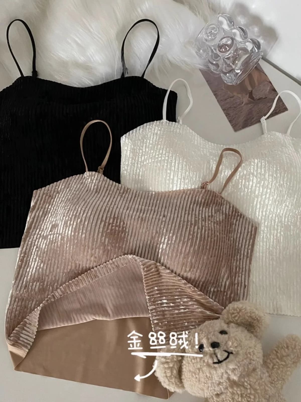 Top Corto in Velluto con Spalline e Imbottitura, Sexy e Antiluce, per Donna, Moda Autunnale