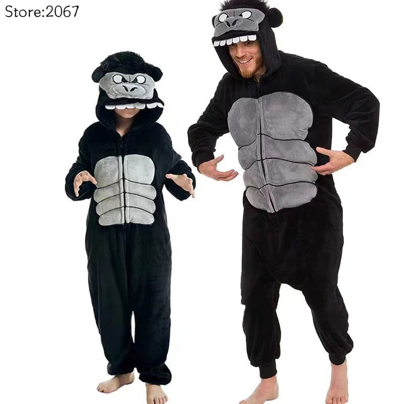 Adults Kids Monster Monkey Blanket Onesie Animal Chimpanzee Hooded Pyjamas Adult Gorilla Union Suit Halloween Costume For Family