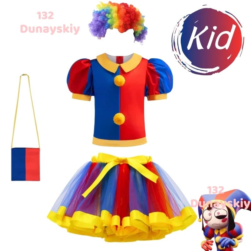 Abito estivo per bambini The Amazing Pomni Costume cosplay Ragazze Principessa Digital Top + Gonna tutu + Borsa Carnevale di Halloween per bambini