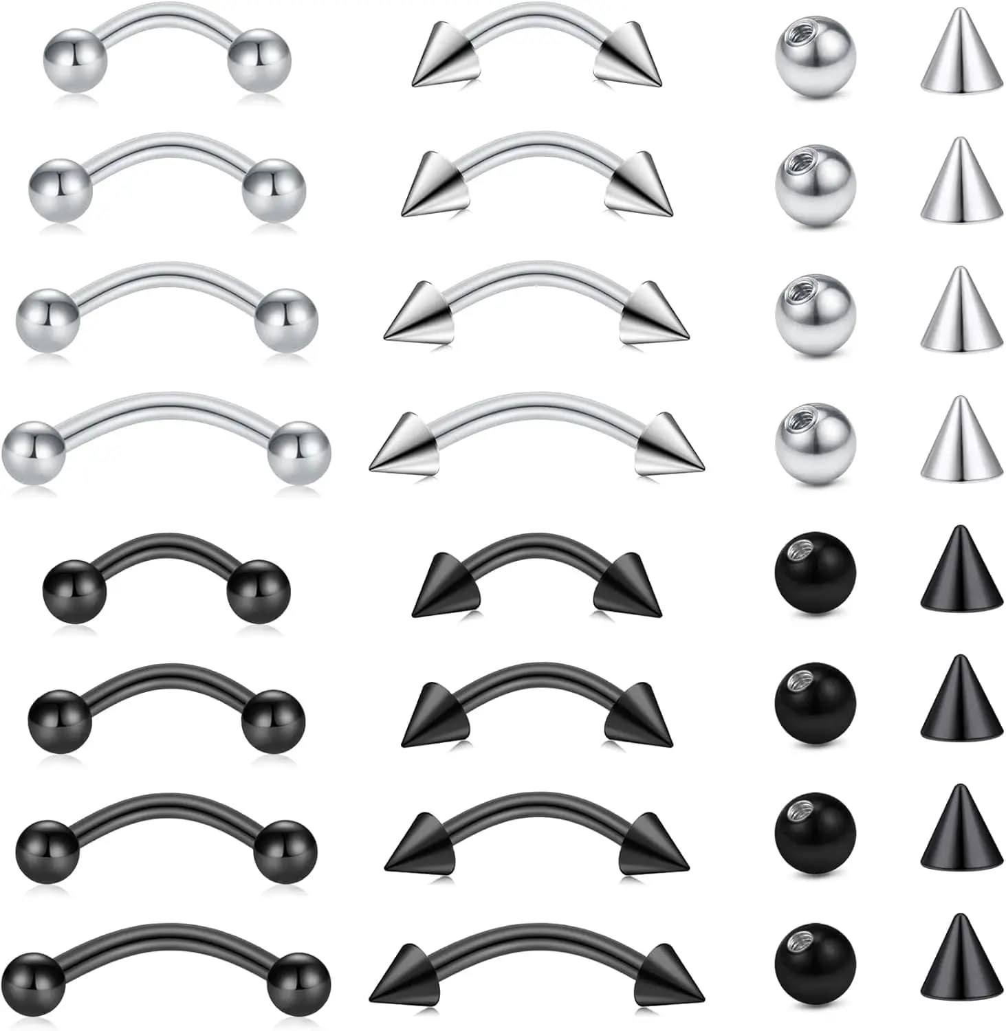 32pc/set Surgical Steel Curved Barbell Tiny Eyebrow Ring Vertical Labret Lip Jewelry Ear Rook Helix Conch Daith For Women Men