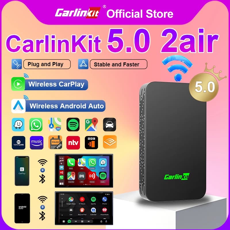 CarlinKit 5.0 Wireless Cable Adapter for Android Auto, CarPlay Wireless Box, Smart Car AI Box, WiFi and Bluetooth Automatic, Plug & Play
