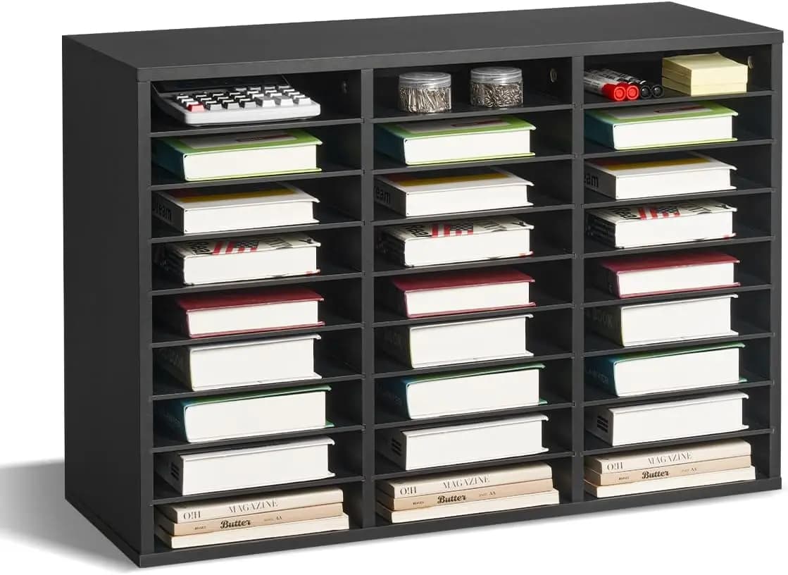 Organizzatore per Documenti a 27 Scomparti con Ripiani Rimovibili, Classificatore per Posta in Legno per Ufficio, Casa, Aula, Nero